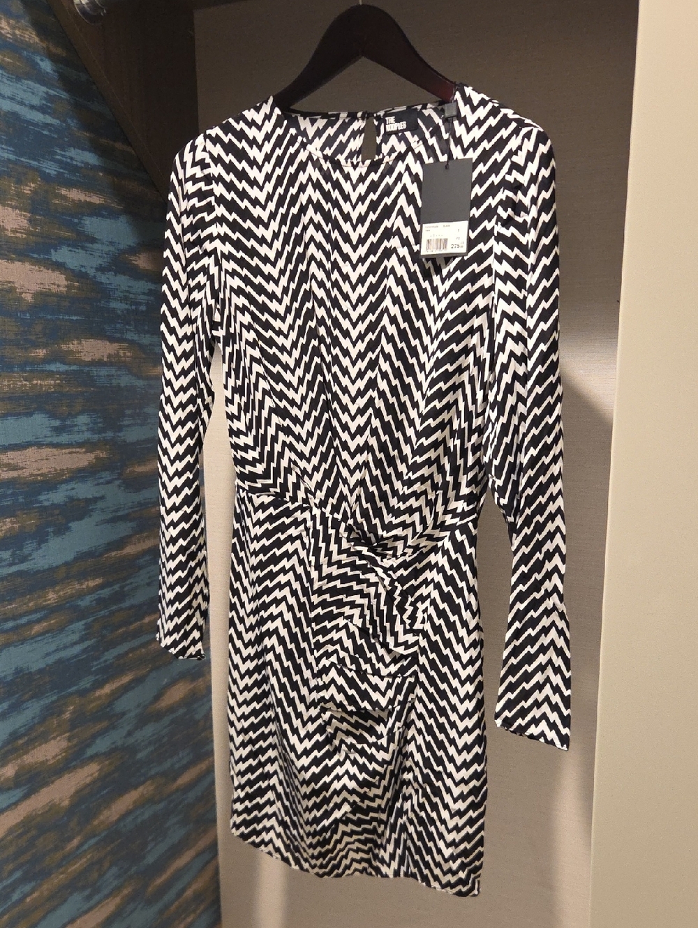 The Kooples Black and White Zigzag Midi Dress